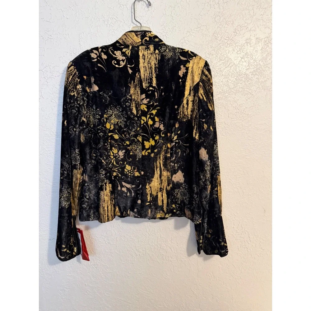 JS Collections Velvet Silk Blend Gold Floral Jacket Mock Neck NWT 12 Baroque
